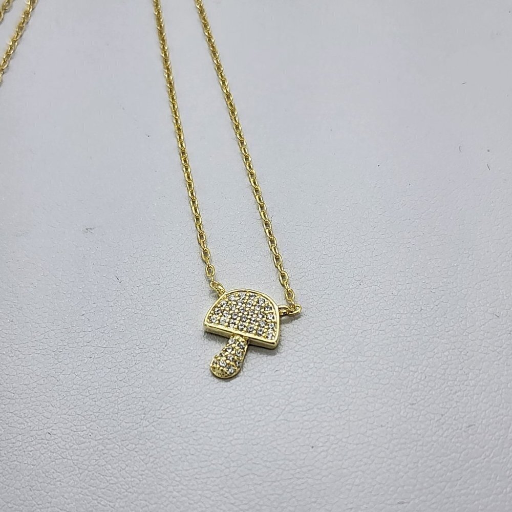 Brand New Sterling Silver 925 Mushroom Pave Necklace